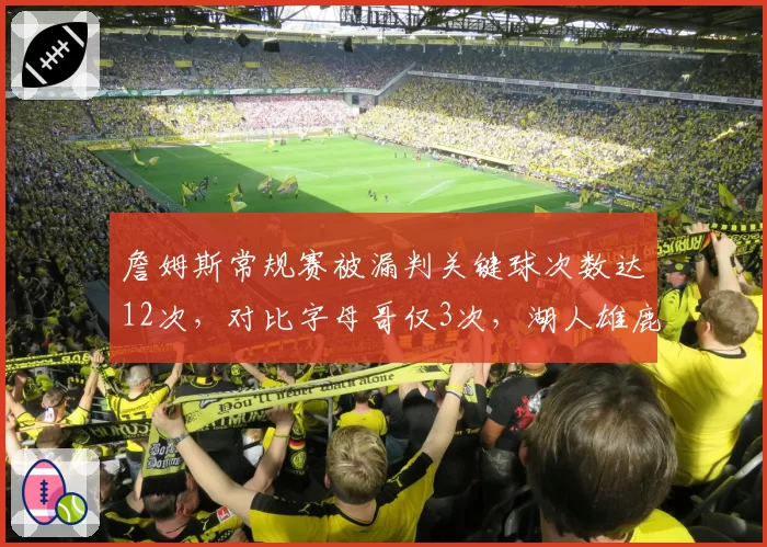 詹姆斯常规赛被漏判关键球次数达12次,对比字母哥仅3次,湖人雄鹿裁判尺度差异显著
